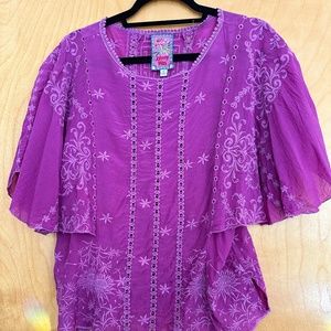 Johnny Was Sunflower Alta Orchid Embroidered  ooh Blouse XS